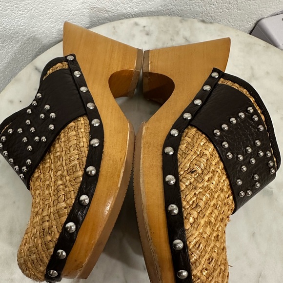 Dolce & Gabbana, VINTAGE , Rafia w/ Leather, Logo & Wood Platform Clogs, Sz  36 - Picture 9 of 13